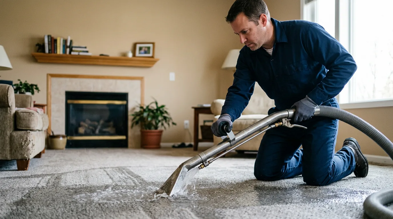 Water damage restoration technician working near Pierron, IL